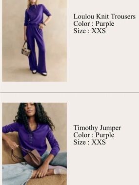 Sezane set:Loulou Wide-Leg Knit Trousers & Timothy jumper (sweater), Purple. XXS